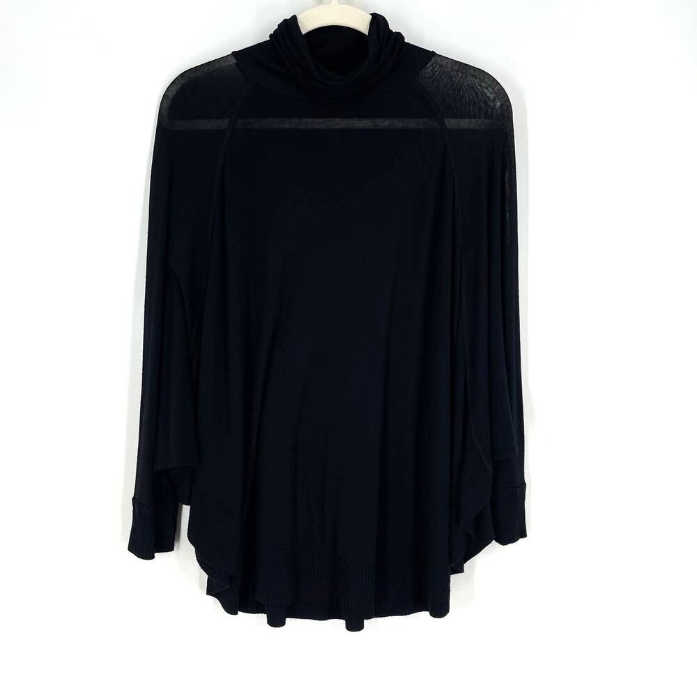 Zara Basic Evening Black Turtleneck Dolman Sleeve Top Medium Semi-Sheer